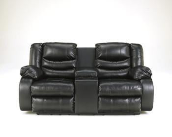 Linebacker Leather Reclining Loveseat w/ Console - in 2 Colors