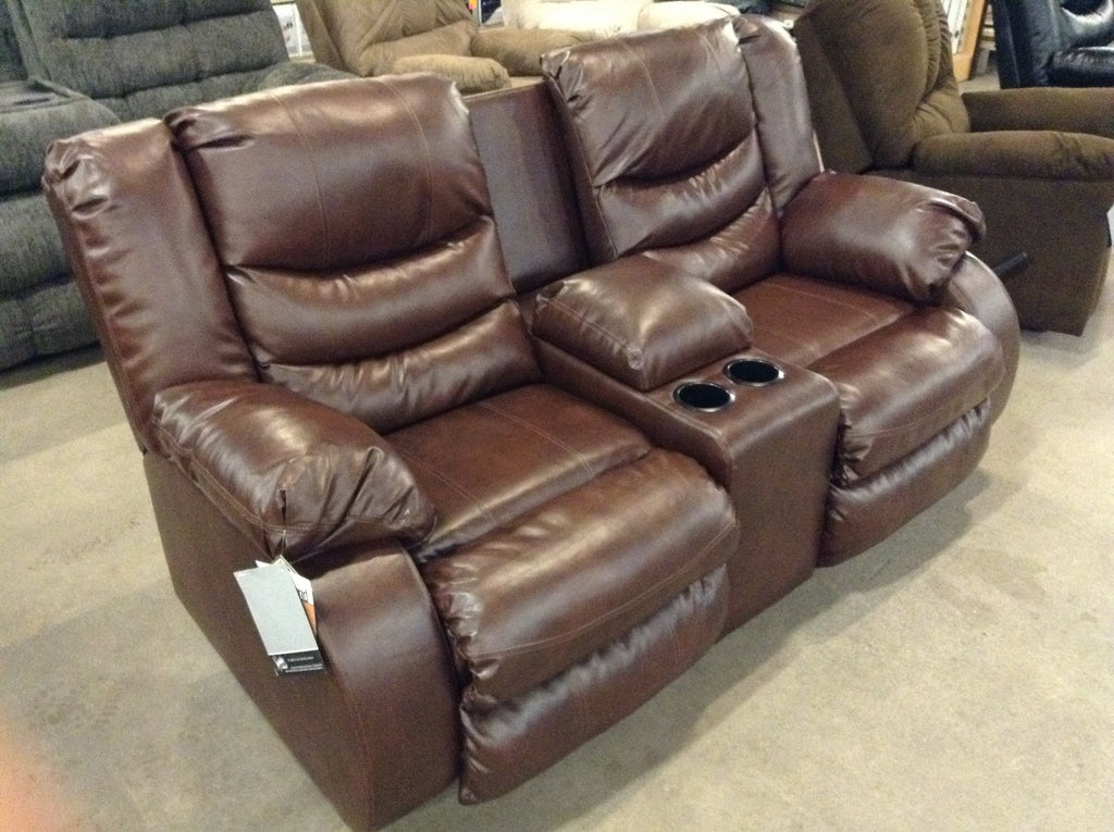 Linebacker Leather Reclining Loveseat w/ Console - in 2 Colors