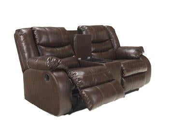 Linebacker Leather Reclining Loveseat w/ Console - in 2 Colors
