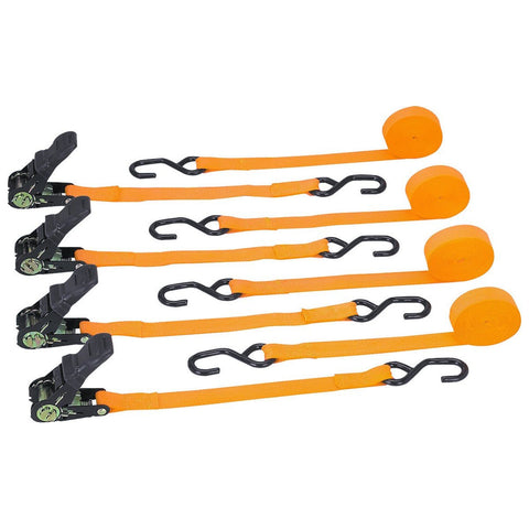 4 15' Ratchet Tie Downs - Orange